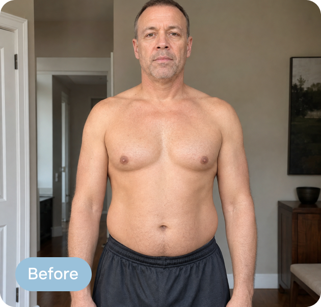 Before: the same man photographed at the start of the three months