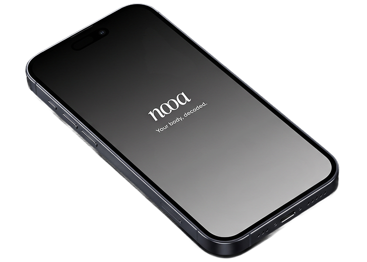 The NOOA app splash screen on a phone lying at an angle