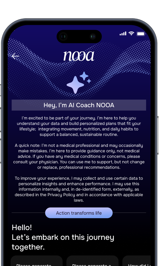 NOOA app screen with daily coaching insights