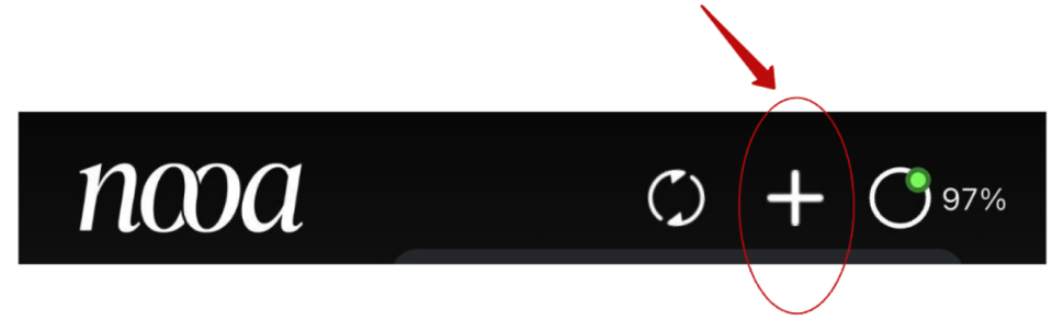 The NOOA app top bar with the + icon circled